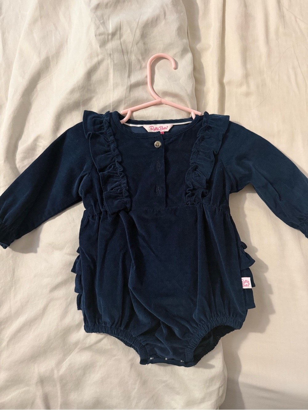 Ruffle Butts Navy Blue Ruffle Long-Sleeve Baby One-Piece